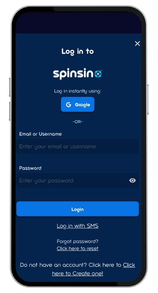 Spinsino Casino register